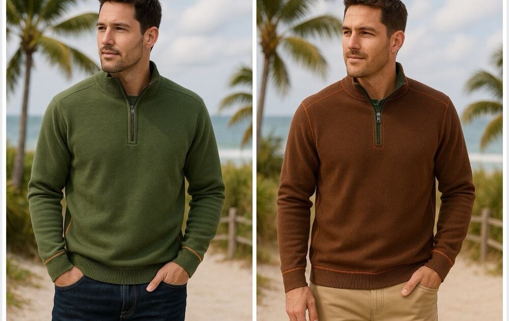 Tommy Bahama Reversible 1/4 Quarter Zip Pullover Mens XL Sweatshirt Green